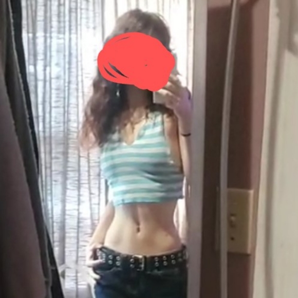 blue v neck croped halter top - Picture 3 of 4